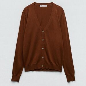 Zara Brown Thin Button Up Cardigan Sweater